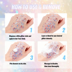 CAHOTO glitter stick held in hand showing compact travel size and on-the-go convenience benefit