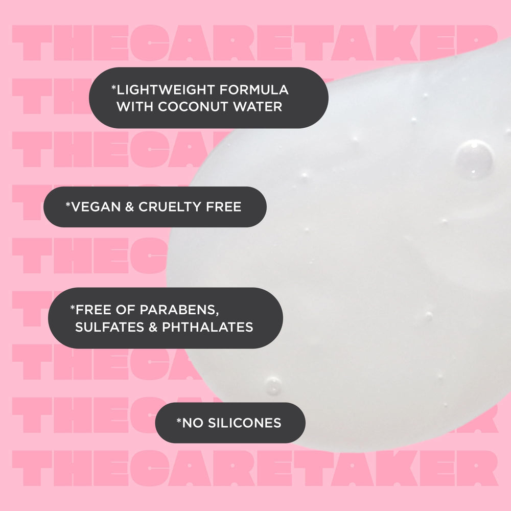 Cake Beauty bottle next to common items showing 10 fl oz scale benefit