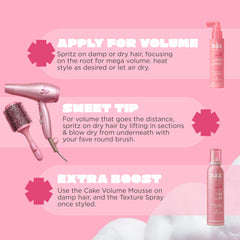 Cake Beauty spray texture on hair demonstrating lift and softness