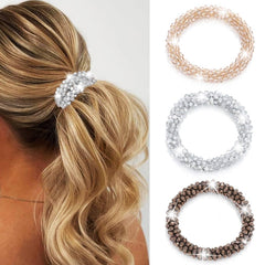 CAKURE front view pack showing three sparkly hair ties and versatile styling benefit
