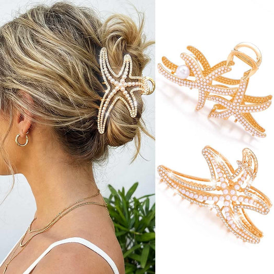 CAKURE gold starfish clips front view showing decorative design and durable hold
