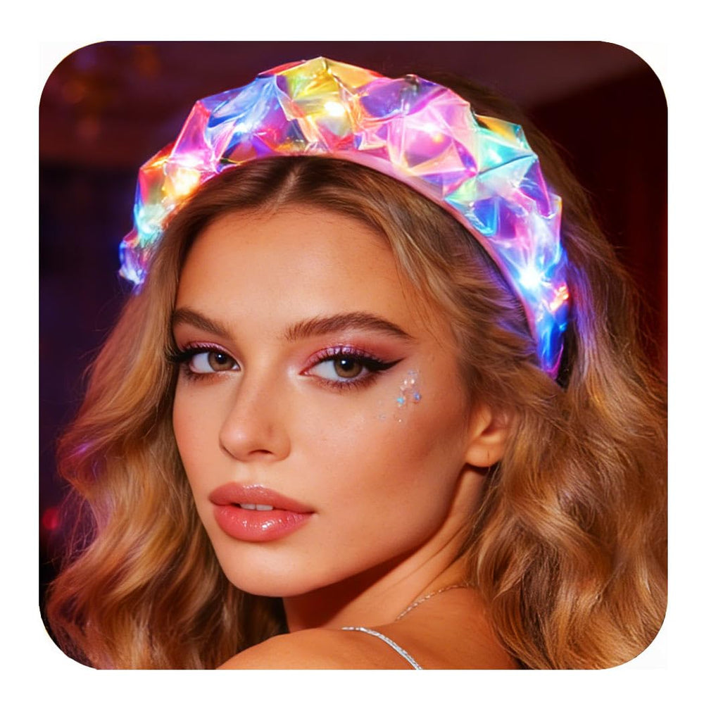 CAKURE front view of light up headband showing glow and fit benefit