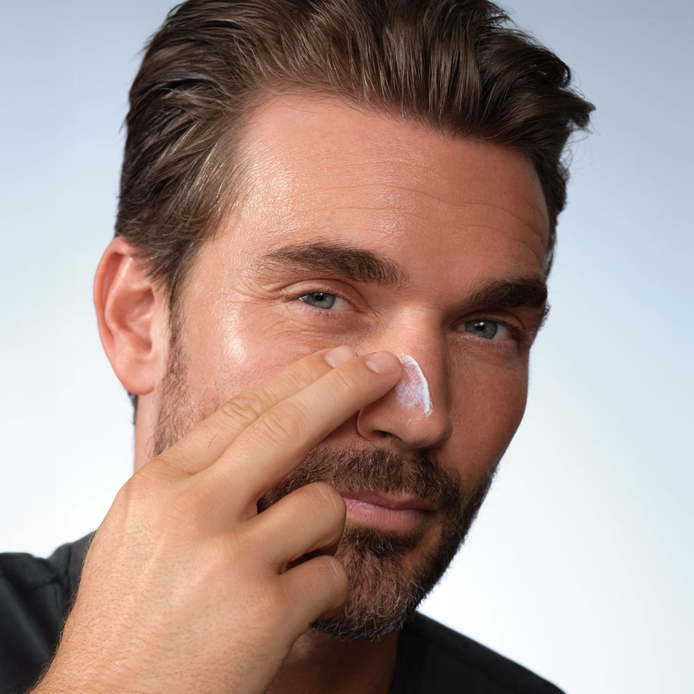 Caldera + Lab application on cheek showing no-white-cast finish