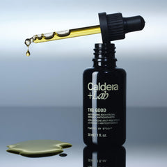 Caldera + Lab bottle next to cleanser in bathroom routine for layering benefit