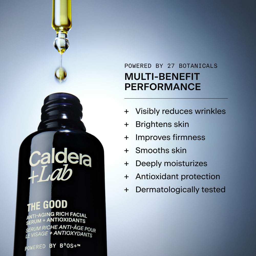 Caldera + Lab The Good serum dropper delivering botanical night treatment benefits