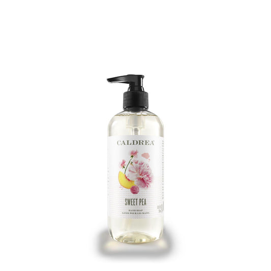 Caldrea Sweet Pea front packaging showing bottle and label, conveys premium cleanliness