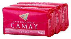 Camay Classic front packaging showing three bars and fresh fruit scent, refreshing cleanse