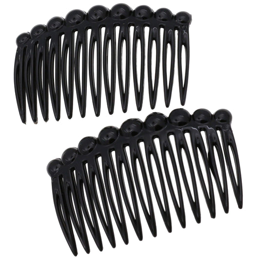 Camila black side combs front view showing elegant finish and reliable hold