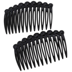 Camila black side combs front view showing elegant finish and reliable hold