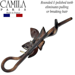 Camila worn in a French twist demonstrating firm hold and neat silhouette