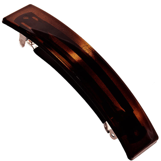 Camila tortoise barrette front view showing elegant shape and polished finish