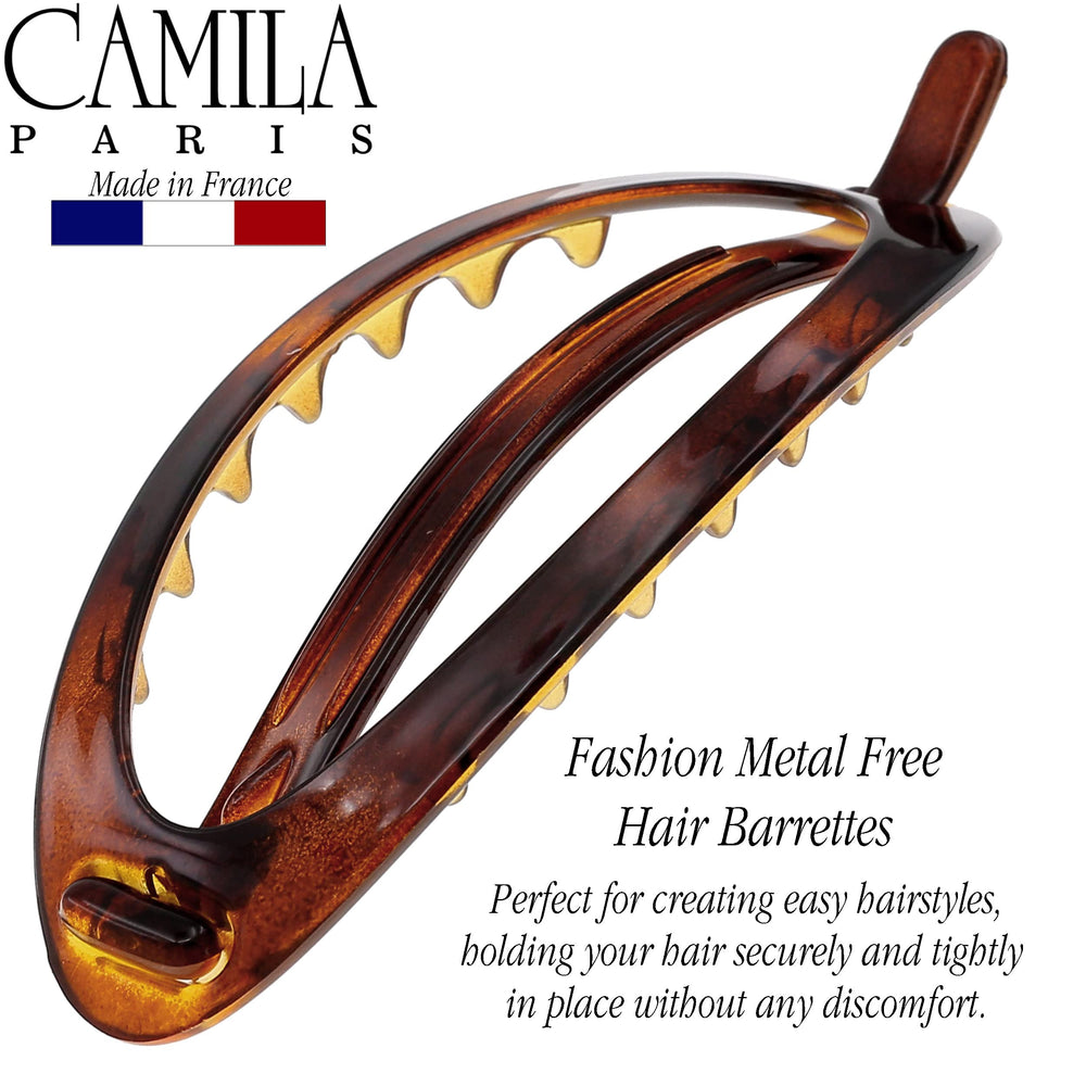 Camila Paris barrette worn in half‑up style demonstrating steady everyday hold