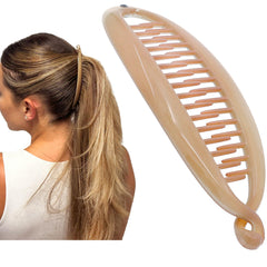 Camila Paris front view showing classic beige banana clip and secure hold