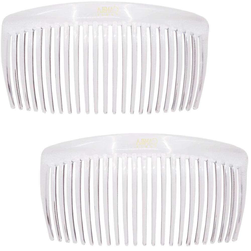 Camila Paris clear comb front view showing elegant curved hold
