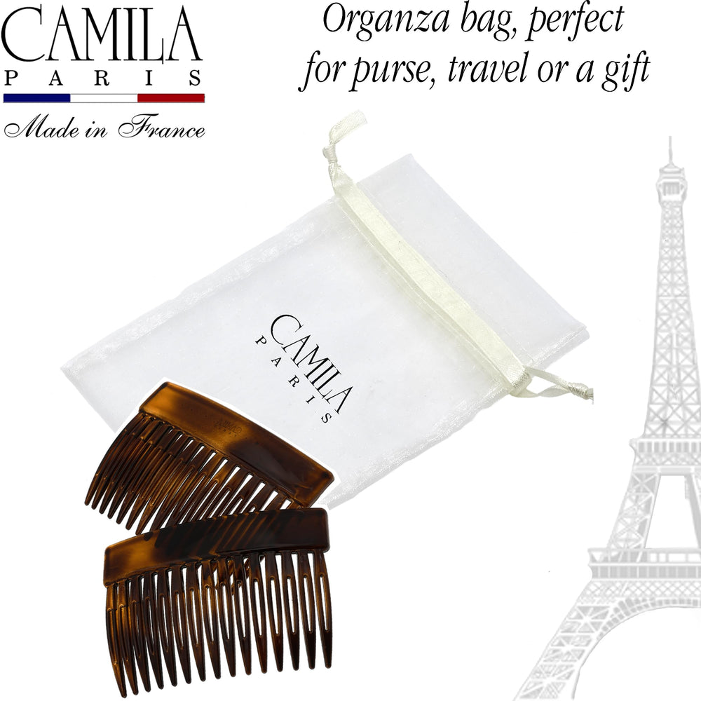 Camila Paris comb inserted in side twist illustrating discreet, neat styling