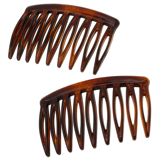 Camila Paris front view of small tortoise combs shows elegant finish and durable design