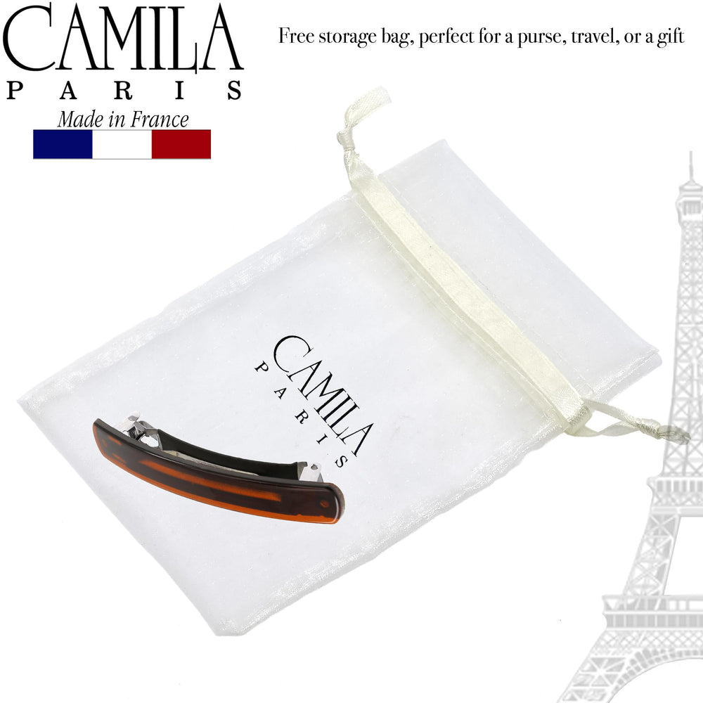 Camila Paris barrette next to ruler showing 3.25-inch size for styling decisions