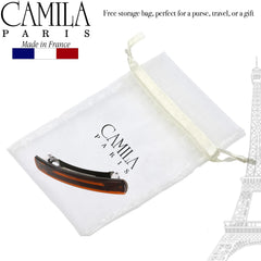 Camila Paris barrette next to ruler showing 3.25-inch size for styling decisions