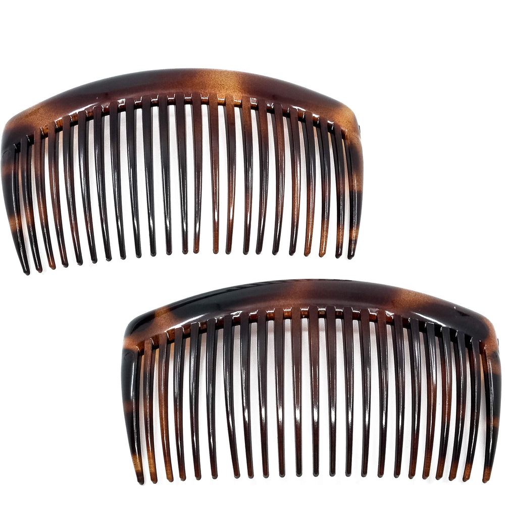 Camila Paris front view two combs showing elegant tortoiseshell finish and secure hold
