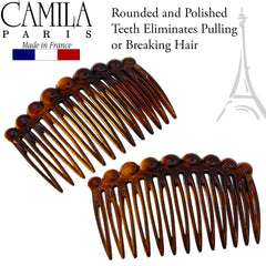 Camila Paris comb inserted into bun securing hair neatly for long-wear benefit