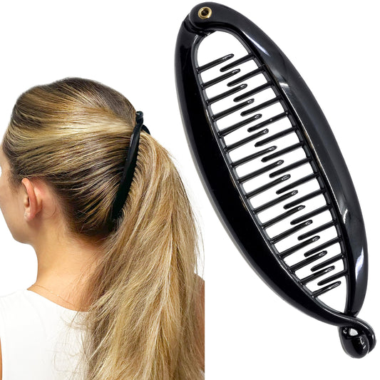 Camila Paris front view of banana clip showing smooth shape and firm hold