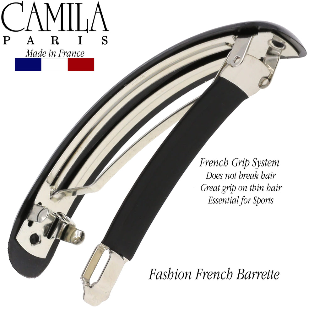 Camila Paris barrette securing a full updo for tidy long hair without slipping