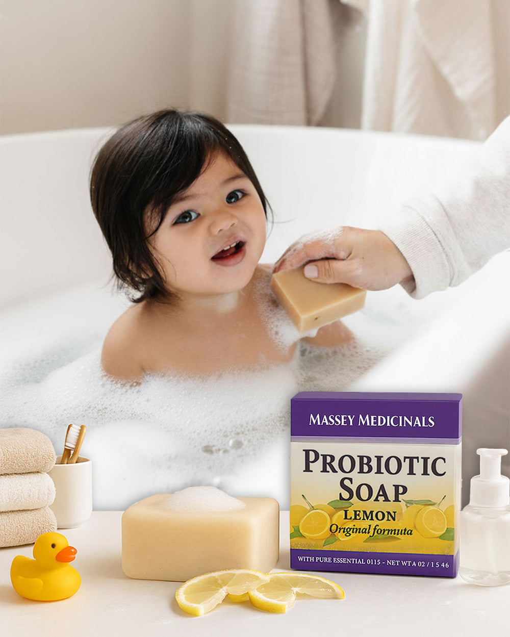 Candida Freedom soap on bathroom shelf with towel showing aesthetic routine benefit