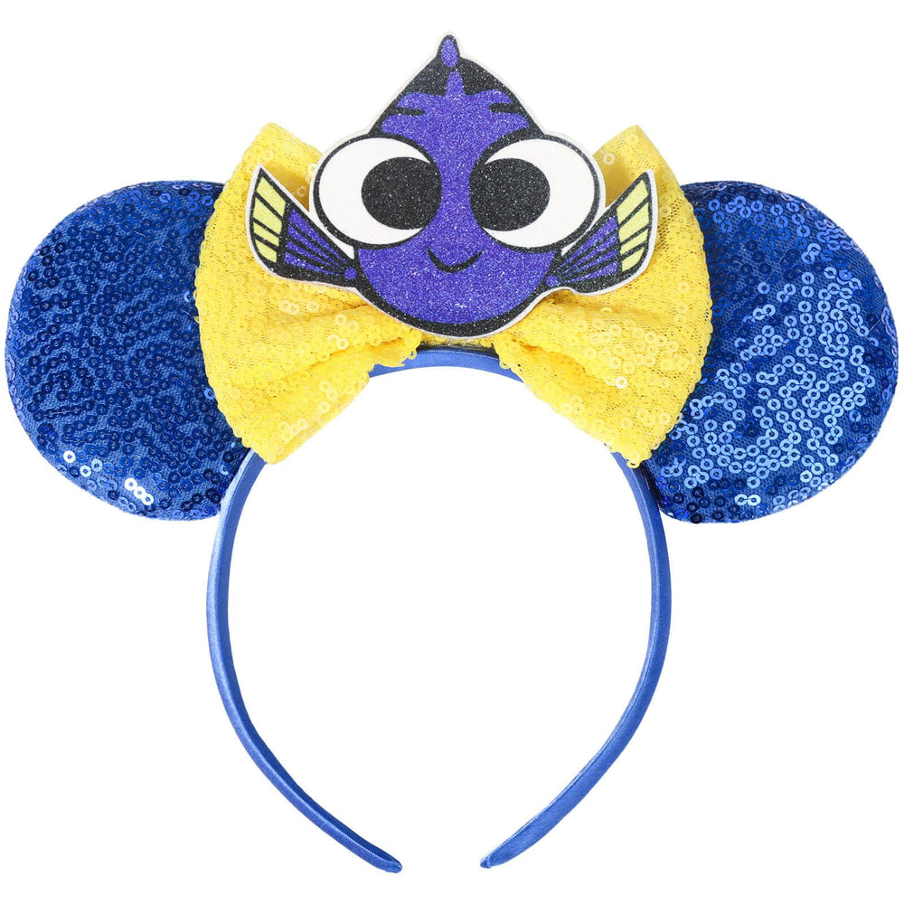 CANMIL blue headband front view showing sparkly ears and themed bow for playful styling