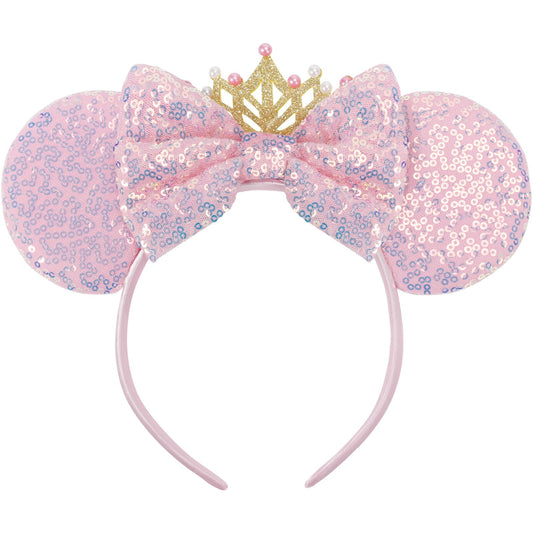 CANMIL front view headband showing pink sequins and bow, perfect for dress-up
