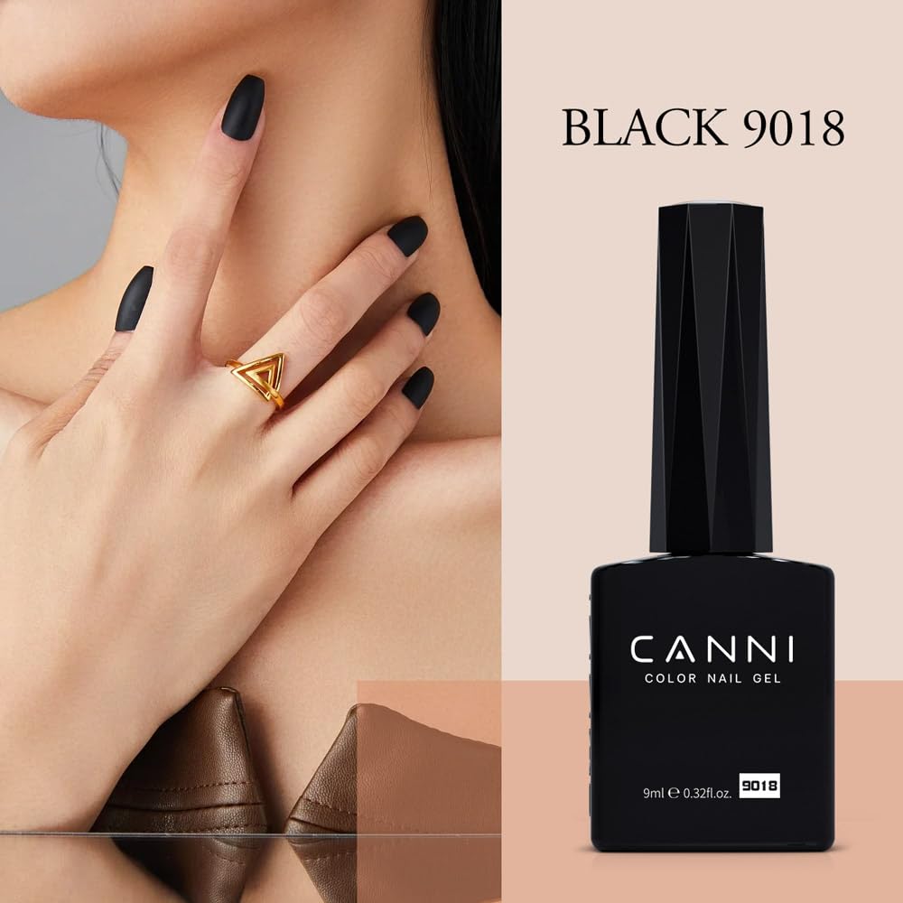 CANNI brush applying black gel on nail tip for precise DIY manicure benefit