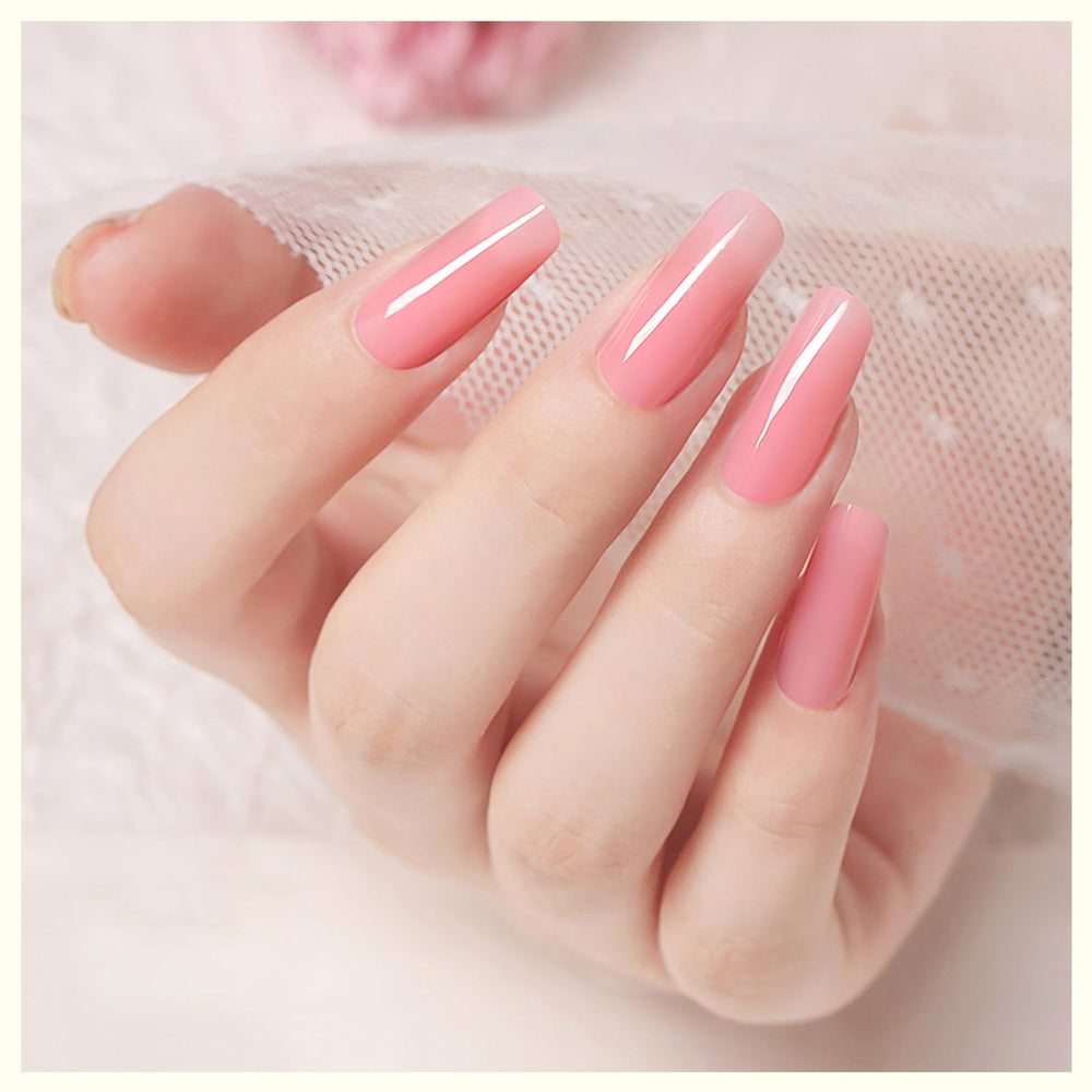 CANNI before and after nail extensions showing strengthened, glossy results