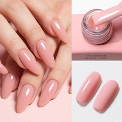 CANNI nail swatch on finger showing natural glossy nude-pink finish benefit