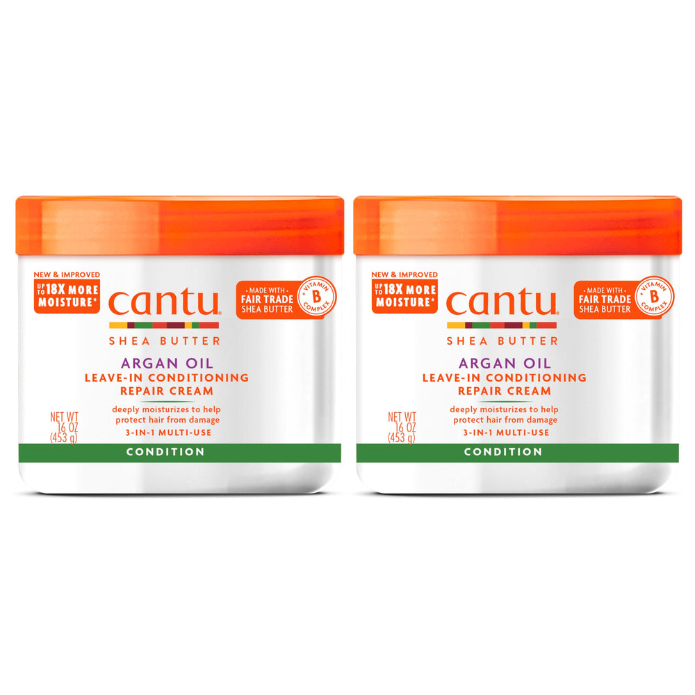 Cantu front packaging showing two 16 oz tubs and clear product benefits