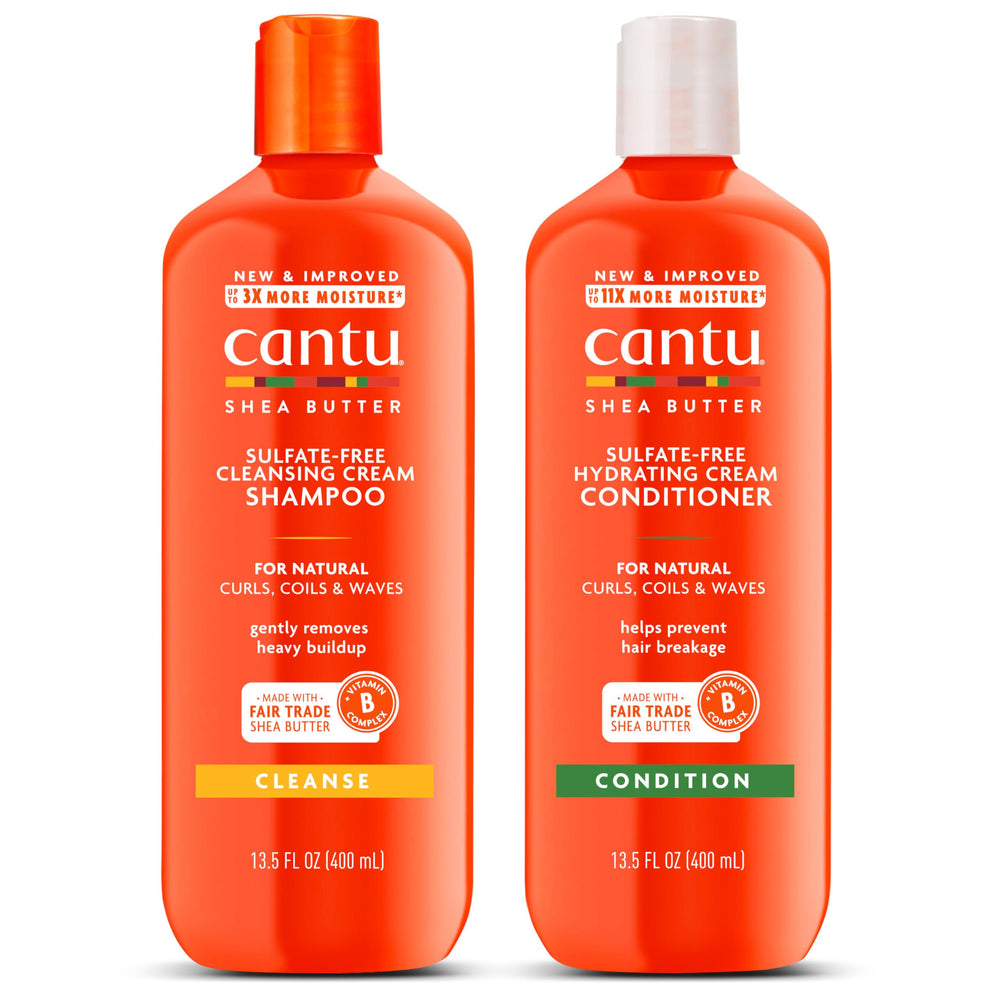 Cantu front packaging duo showing both bottles and benefits for textured hair