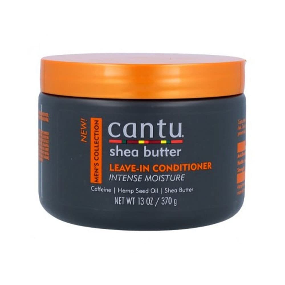 Cantu men's leave-in front packaging showing jar and hydrating benefits