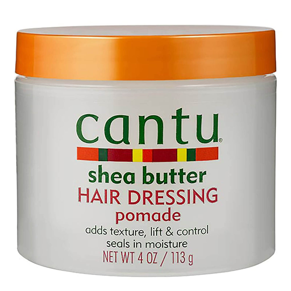 Cantu pomade jar front view showing label and 4 oz size for defined styling