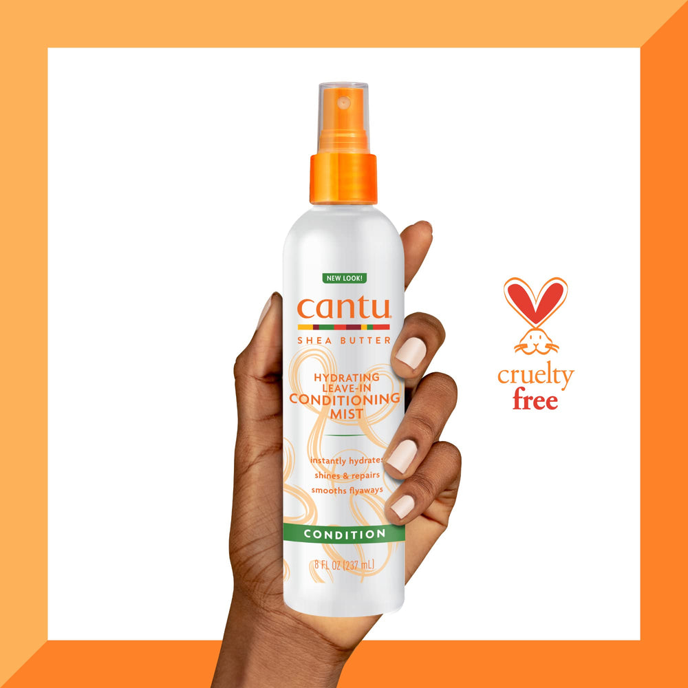 Cantu mist applied to damp hair demonstrating detangling benefit