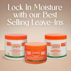 Cantu jar on bathroom shelf in lifestyle scene suggesting daily use routine