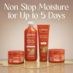 Cantu bottle on bathroom shelf in lifestyle scene showing everyday use