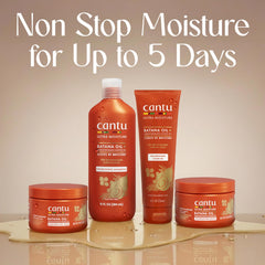 Cantu jar on bathroom shelf with styling products illustrating integrated wash-day routine