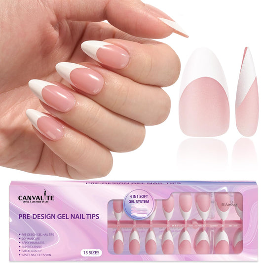 Canvalite front packaging showing 300-piece pre-colored gel tips and benefits