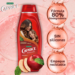 CAPRICE shampoo on bathroom shelf styled for family-friendly aesthetic benefit