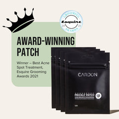 Cardon patch placed under facial hair to treat razor bumps effectively
