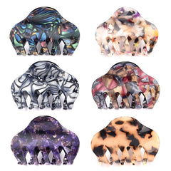 Carede front view of six tortoise shell clips showing colors and pack benefit