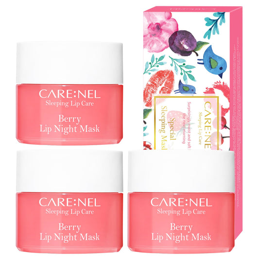 CARENEL berry trio front packaging showing three 5g pots for travel-friendly hydration