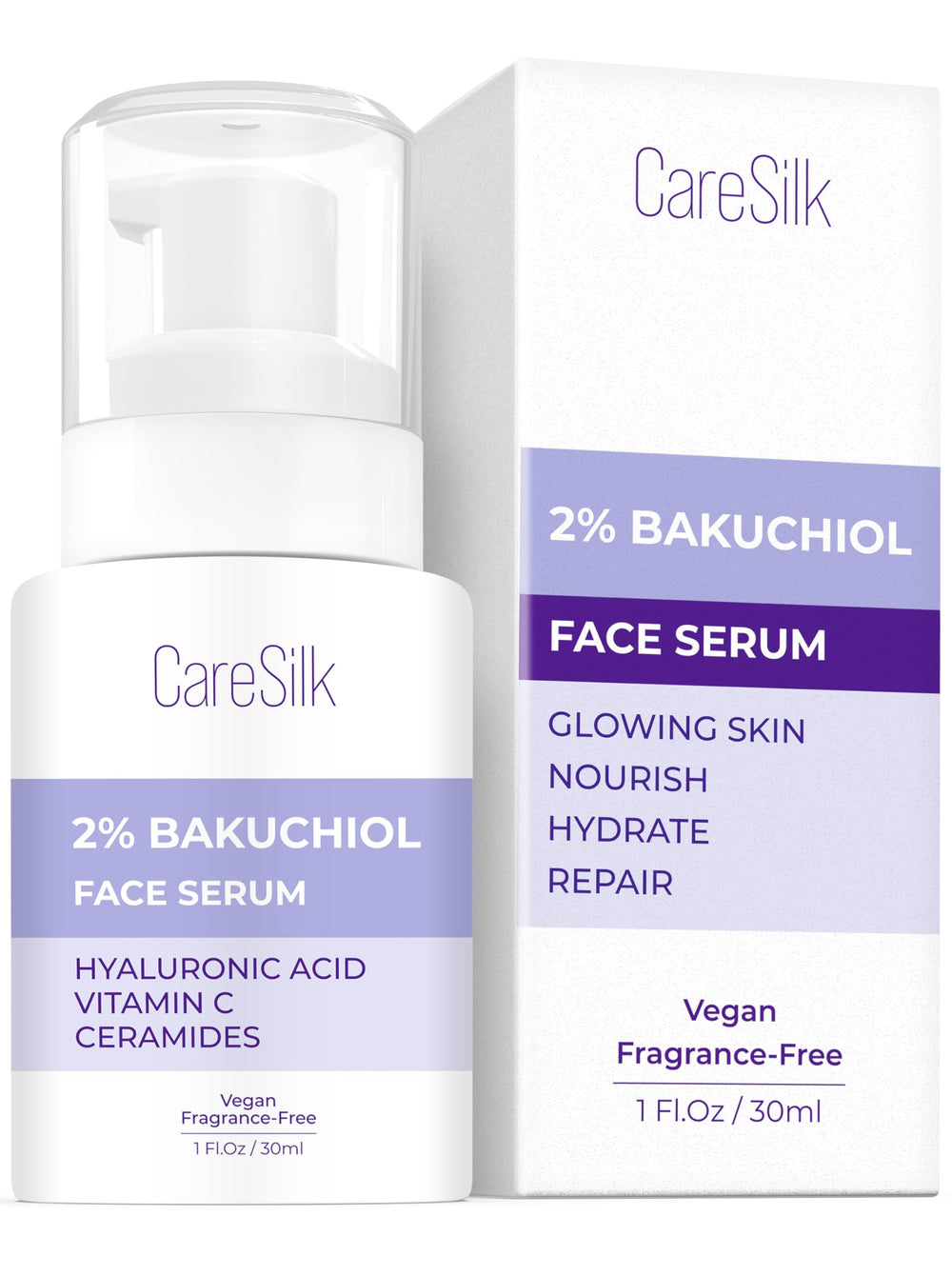 CARESILK bottle front packaging showing label and benefits