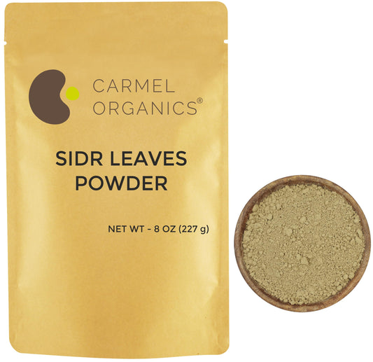 CARMEL ORGANICS front packaging showing Sidr powder and branding benefit clarity