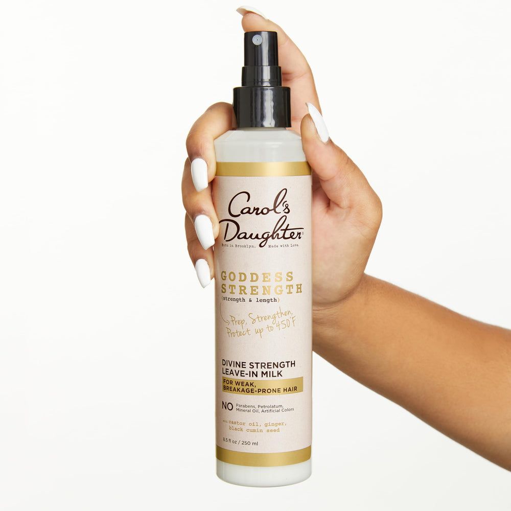Carol's Daughter leave-in in a bathroom styling setup for daily routine