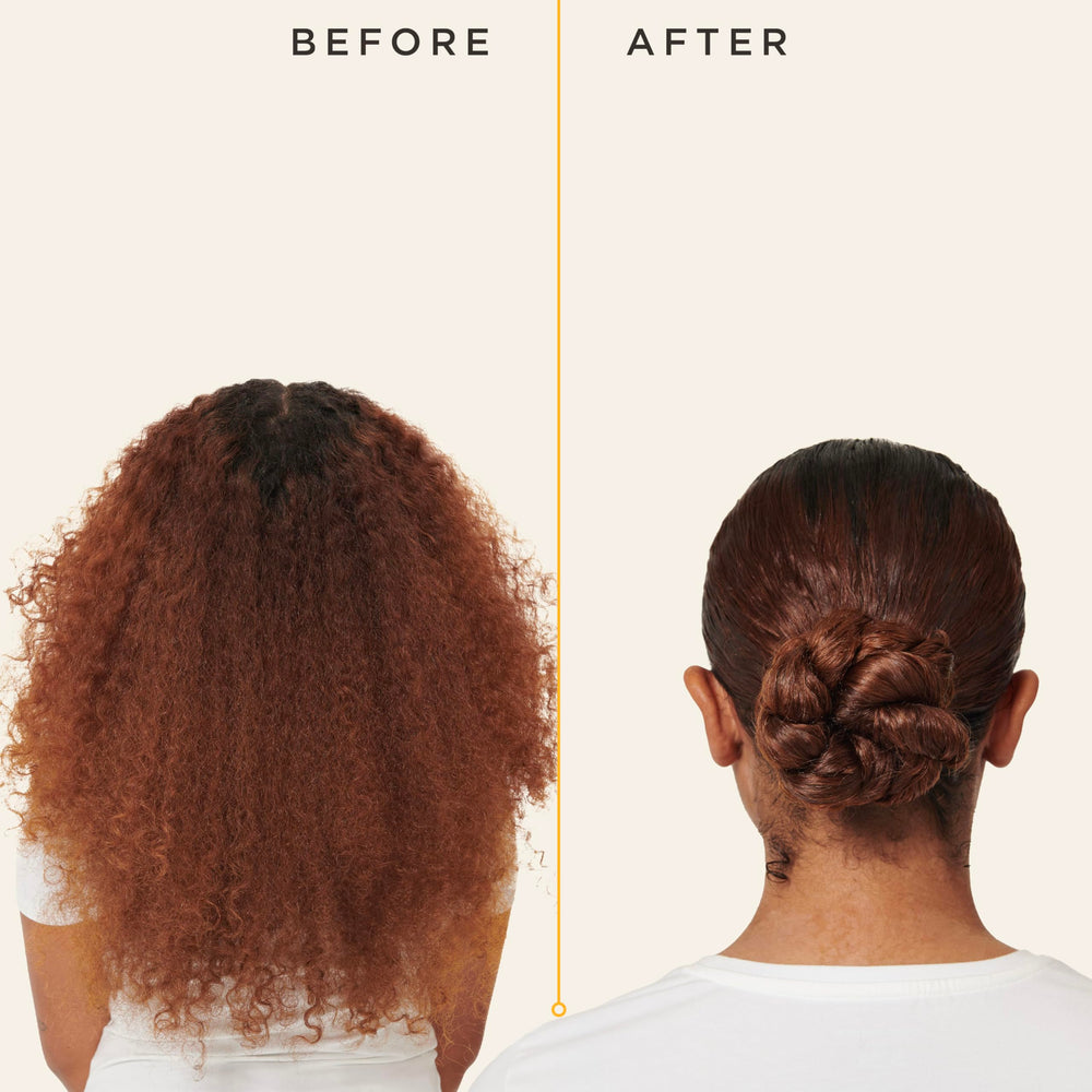 Carol's Daughter applying balm to ponytail for smooth, long-lasting hold