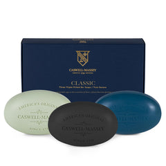Caswell-Massey gift box front showing three signature bars, ideal present